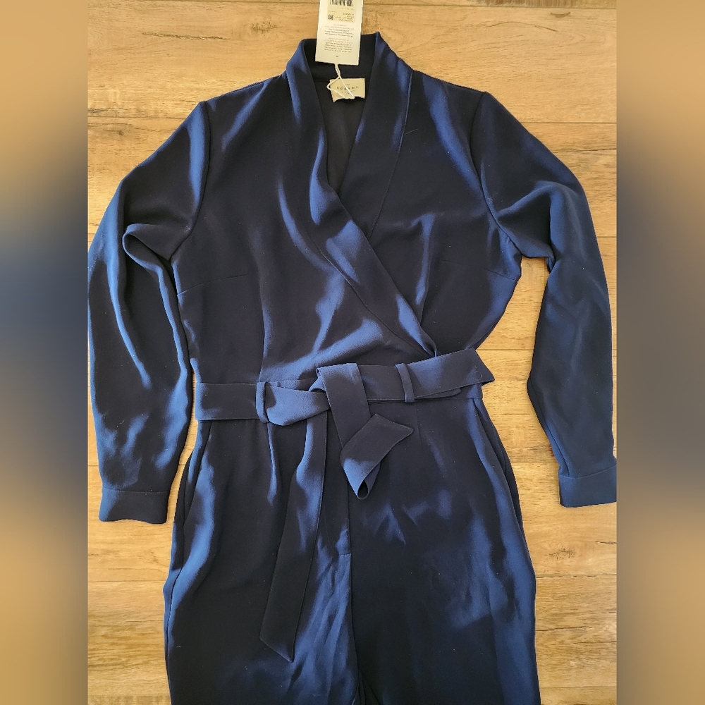 NWT Sezane Heaven Marine Jumpsuit Wrap Front Belted US 10 UK 14 Lightweight - Picture 6 of 14